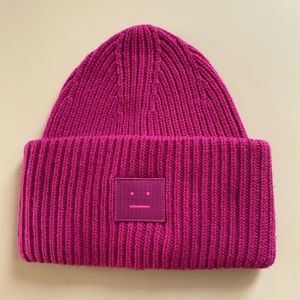 Acne Rib Knit Beenie Hat in Fuchsia